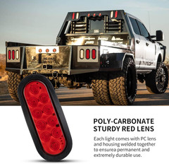 2PCS 6 Inch Oval Red LED Trailer Tail Lights, 10 Leds Stop/Turn/Brake Lights Wi