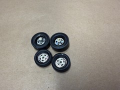 Pad Printed Blue Line Goodyear SLICKS& Polyglass 5 Spoke MAGS Rim 1/25 Scale SET