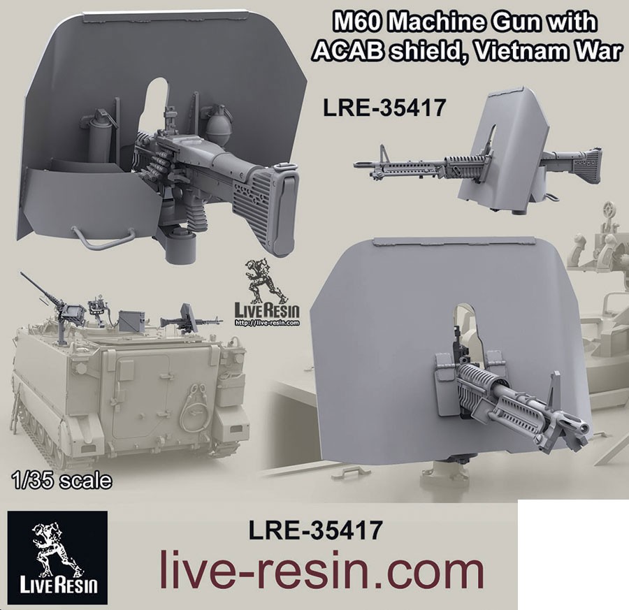 Live Resin 1/35 Vietnam War M60 Machine Gun with Acab Shield