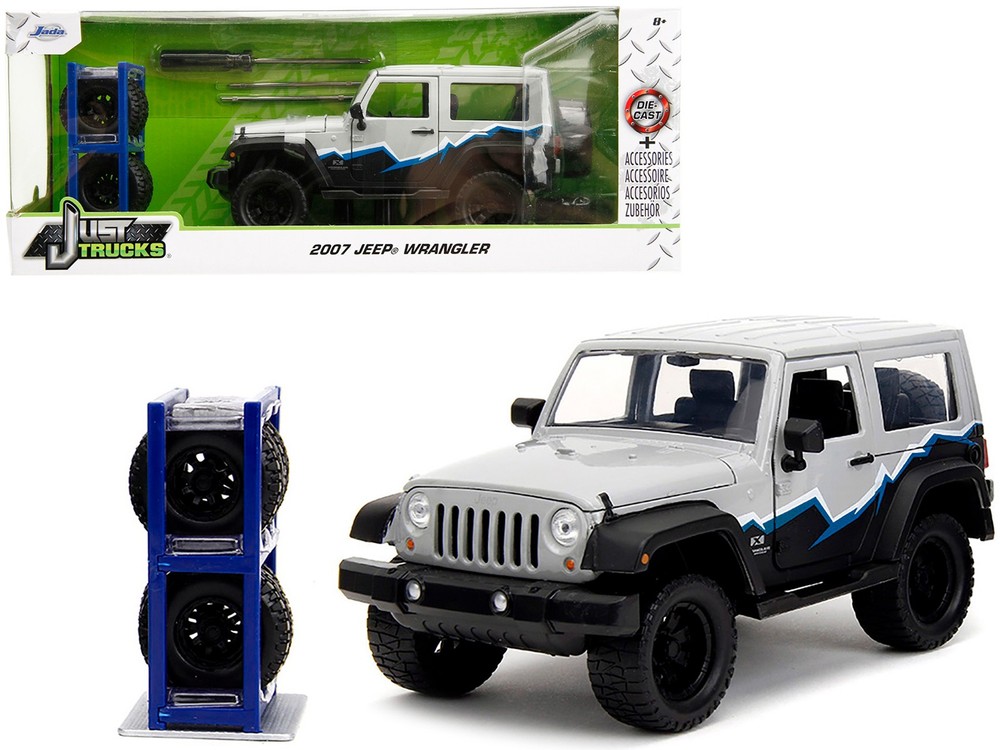 Jada 34194 1/24 2007 Jeep Wrangler Gray and Black with Blue and White