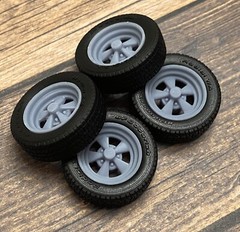1/24 Scale: 17-inch “Cragar SS” model car wheels/tires. Resin; 3D
