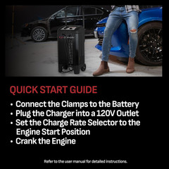 Wheeled Manual 10A Car Battery Charger and 200A Engine Starter, 2-In-1 Solution,