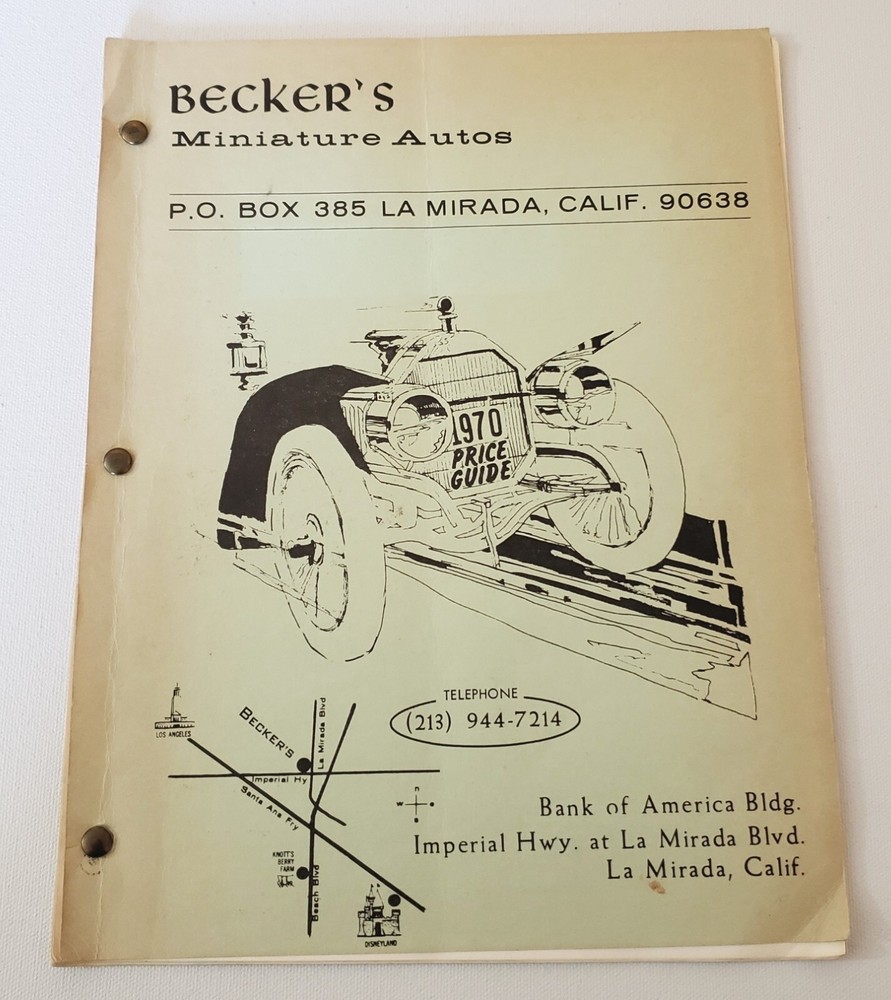 1970 Becker’s Miniature Autos from La Mirada, California Vintage Price Catalog