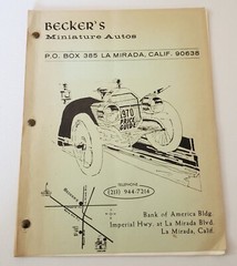 1970 Becker’s Miniature Autos from La Mirada, California Vintage Price Catalog