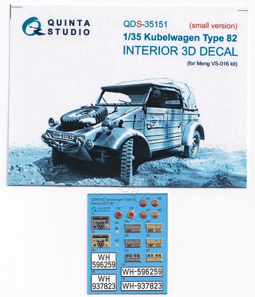 QDS-35151 Quinta Studio 1:35 Kubelwagen Type 82 Interior 3D Decal – Meng VS-016