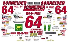 #64 Dick Trickle Schneider Trucking 1/24th – 1/25th Scale Waterslide Decals