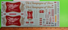 Miller Beer Semi Trailer Waterslide Decal Sheet High Life 1/25 AMT Fruehauf Van