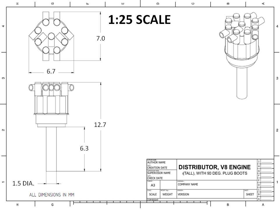2 off, 3D Print, Model Car Distributor, Tall, V8, 90 Deg. Boots, Various Scales
