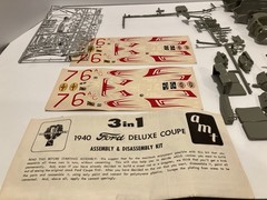 VINTAGE AMT 3 in 1 1940 FORD COUPE CUSTOMIZING MODEL KIT In BOX Extra Parts