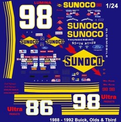 #98 Brad Nofsinger Sunoco 1988-1992 1/24th Scale Waterslide Nascar Decals