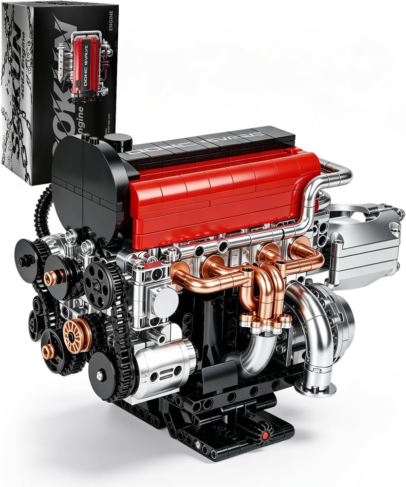 4-Cylinder Engine Model Kit for Adults, 918PCS Mini Working Model with Moving Pi