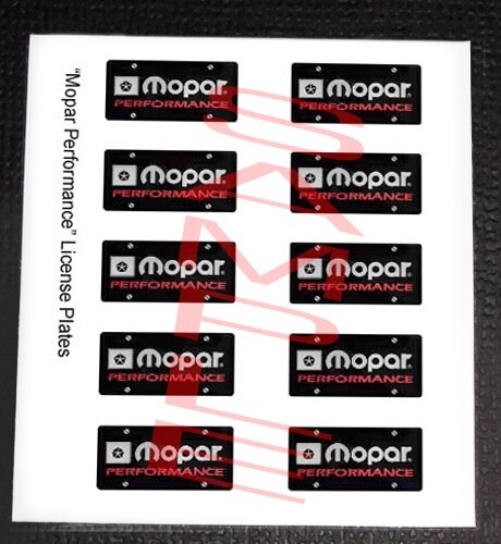 MOPAR PERFORMANCE miniature LICENSE PLATES for 1/25 scale MODEL CARS—PLEASE READ