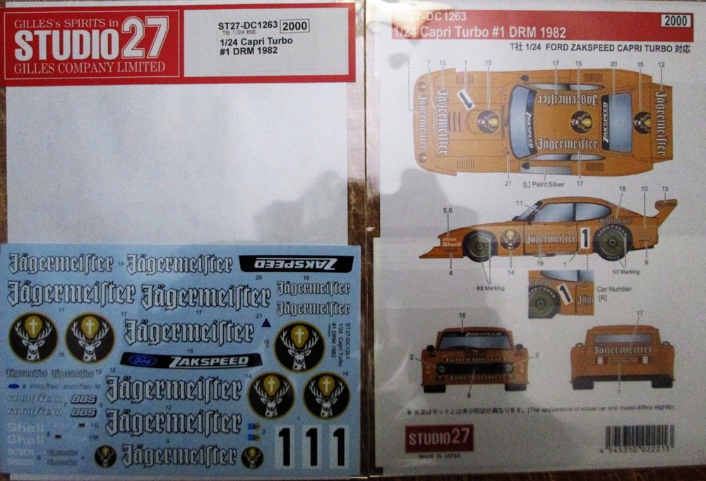 DECAL: 1/24 S271263 1982 Jagermeister Ford Capri DRM #1 Ludwig