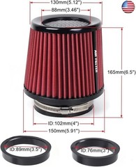 3″ 3.5″ 4″ Inlet Car Replacement Cold Air Intake Filter 76mm 89mm 102mm 3 Sizes