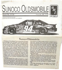 AMT Sunoco Ultra Oldsmobile Cutlass 1/25 Model Kit NASCAR Marlin 1991 USA 6738