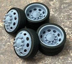 Resin 1/24 Scale: 26-in. “10 Oval Hole” Alcoa Dually Wheels W/ Low Profile Tires