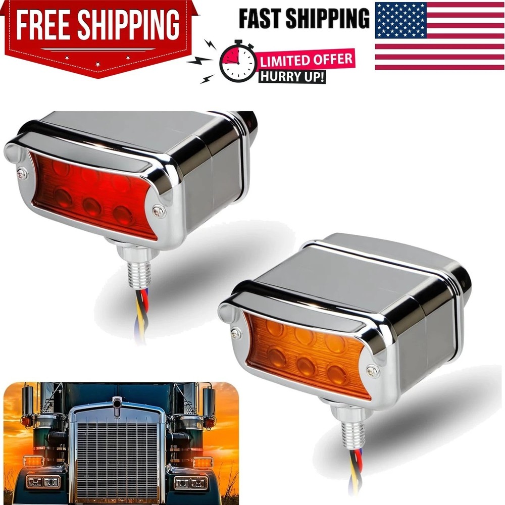 Dual Face Pedestal Fender Lights Compatible with Peterbilt Kenworth Freightli…