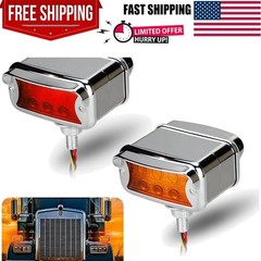 Dual Face Pedestal Fender Lights Compatible with Peterbilt Kenworth Freightli…