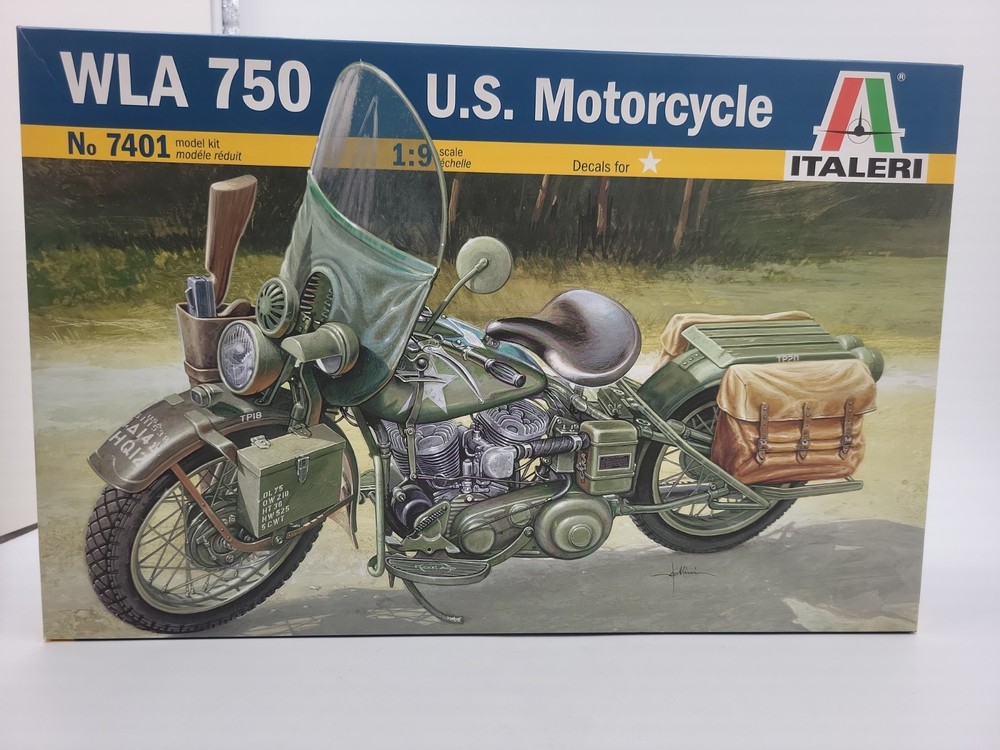 Italeri 7401 WW2 U.S. Army WLA 75 Harley Motorcycle Plastic Model Kit 1/9 NIB