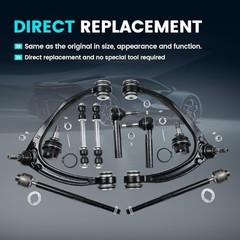 10PCS Front Upper Control Arms with Ball Joint Suspension Kit Tie Rod Ends