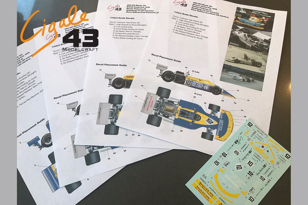 Decals March 761 1976 Formula 1 1/43rd scale for Tameo Kits by Cigale 43 CDS003
