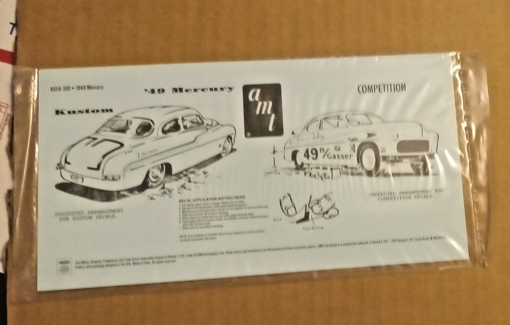 AMT 1949 Mercury Decals Only 1/25 scale Sealed Bag Package # E