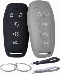 Silicone Rubber Key Fob Cover Compatible with 2013-2018 Ford Edge Black Grey