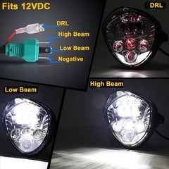 7inch LED Motorcycle Headlight Kit Hi Lo Beam White & Red DRL Universal