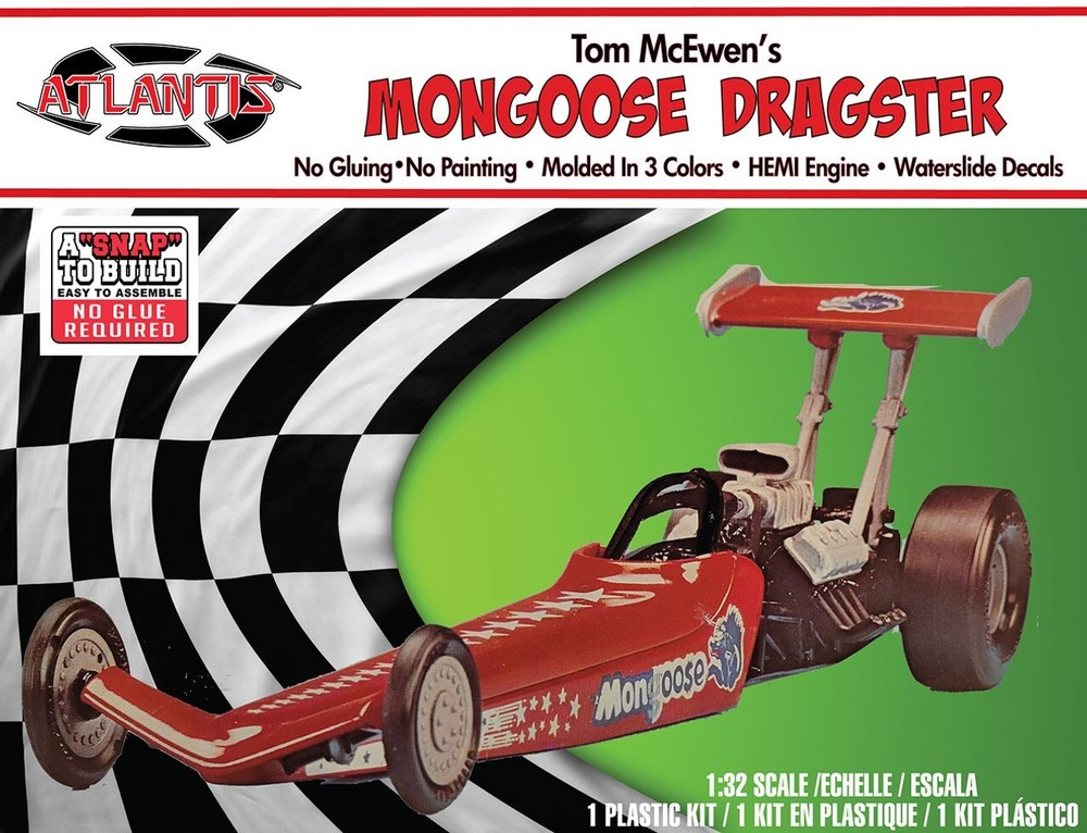 1:32 Atlantis H1120 -Tom McEwen Mongoose Dragster Snap MODEL KIT-NIB