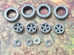 1/24 Scale: 17-inch “Daisy” wheels W/ Wide Rear Tires; Resin 1/25
