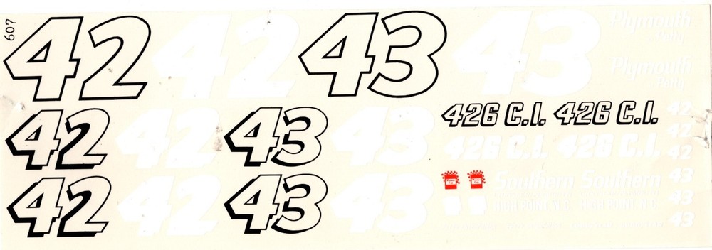 Fred Cady 607 #42/#43 Southern Chrysler Plymouth Drag decal