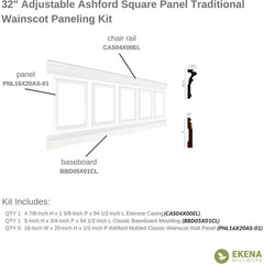 94 1/2 In. Adjustable 32 In. to 36 In. Ashford Square Panel Traditional Wainscot
