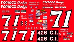 #71 Gene Glover Pomoco Dodge 1/24th – 1/25th Scale Waterslide Decals