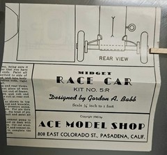 Ace Model Midget Racer Car 1945 Model. 5:R Balsa Wood Kit Rare! Gordon A. Babb