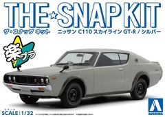 USA Aoshima 1/32 The Snap Kit Nissan KPGC110 Skyline GT-R Silver Model Kit 18-A