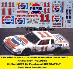 NASCAR DECAL #11 PEPSI WHITE 1983 MONTE CARLO DARRELL WALTRIP 1/24 POWERSLIDE