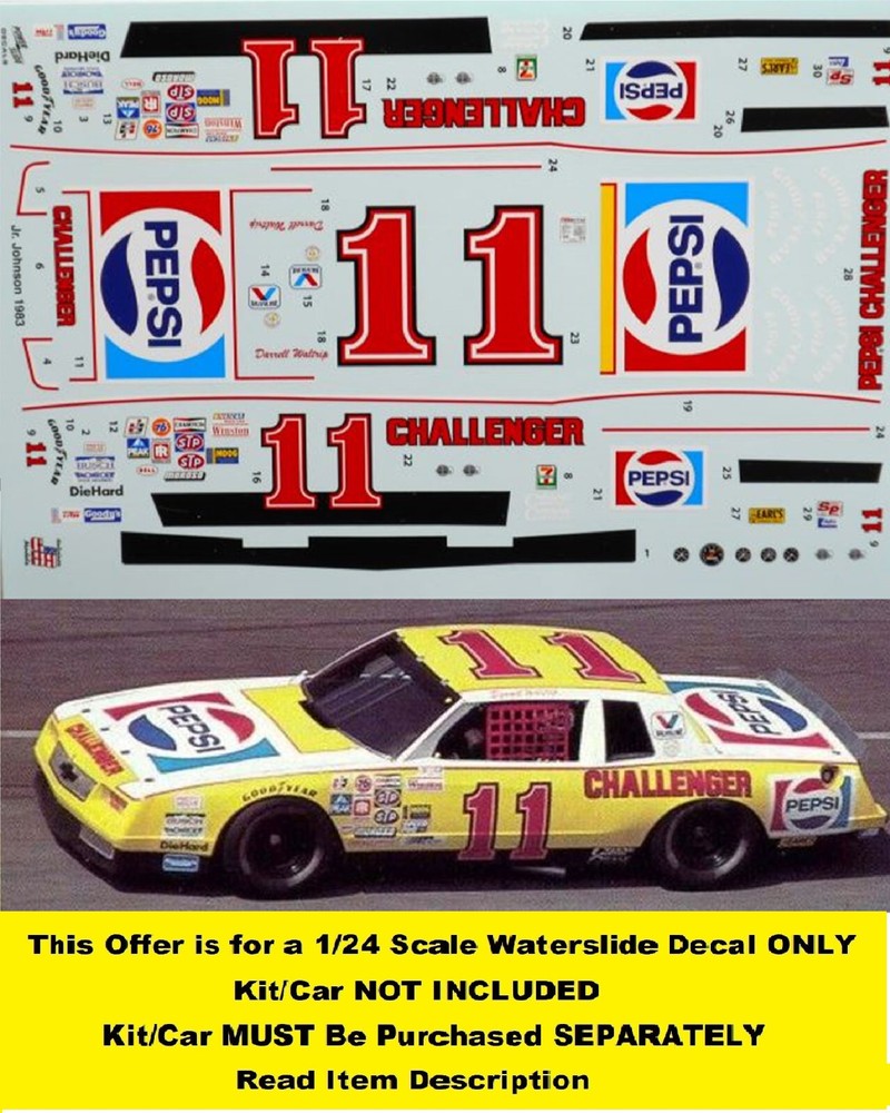 NASCAR DECAL #11 PEPSI CHALLENGER 1983 CHEVROLET MONTE CARLO WALTRIP 1/24