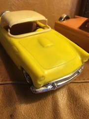 2 Simms 57 T Bird Plastic Vintage Cars Yellow Brown Wheels Roll Aurora Illinois