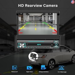 Single DIN Touchscreen Radio, Flip Up Screen Car Stereo with Bluetooth, Flip