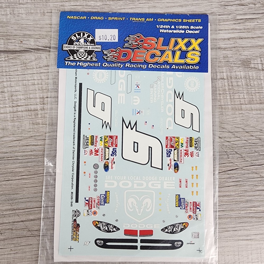 Slixx NASCAR 1849 2003 9 Bill Elliot Dodge R/T Evernham Waterslide Decals 1/24