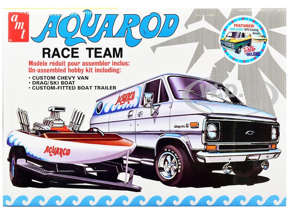 SKILL 2 MODEL KIT CHEVROLET VAN W/BOAT & TRAILER “AQUA ROD” 1/25 BY AMT AMT1338