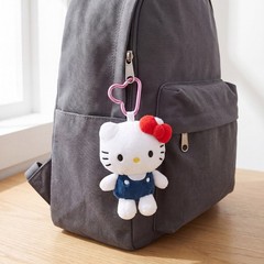 Cute White Cat Plush Bag Charm with Heart Clip