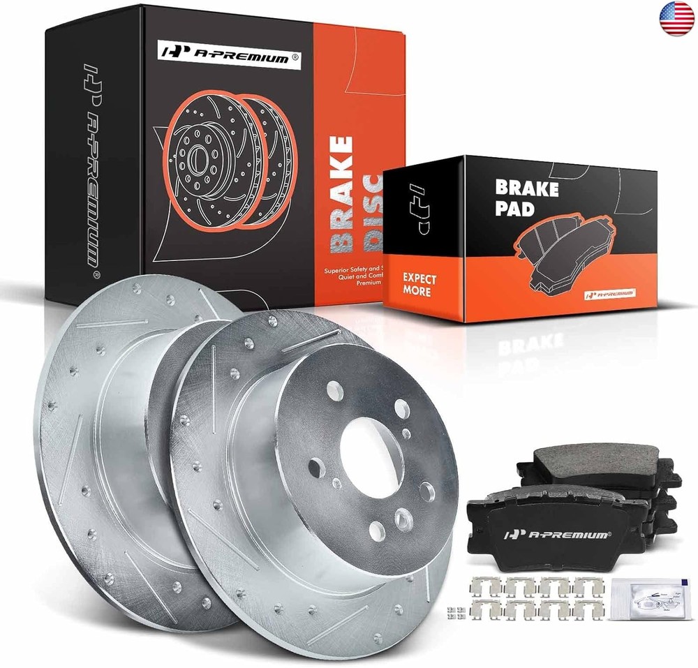 A-Premium 11.06 inch(281 mm) Rear Drilled and Slotted Disc Brake Rotors +