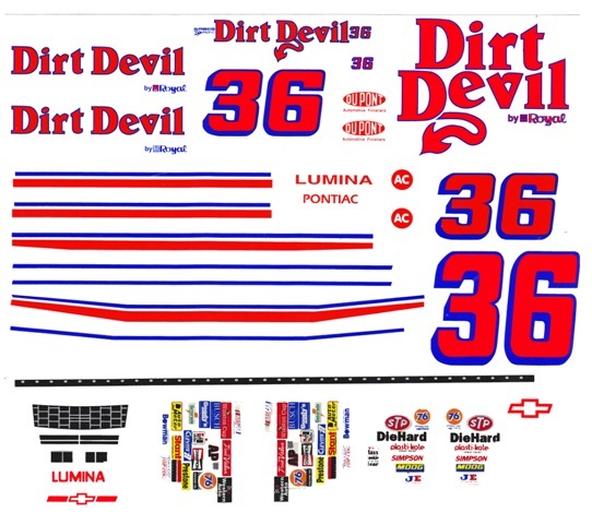 #36 Kenny Wallace Dirt Devil Chevy 1/24th – 1/25th Scale Waterslide Decals