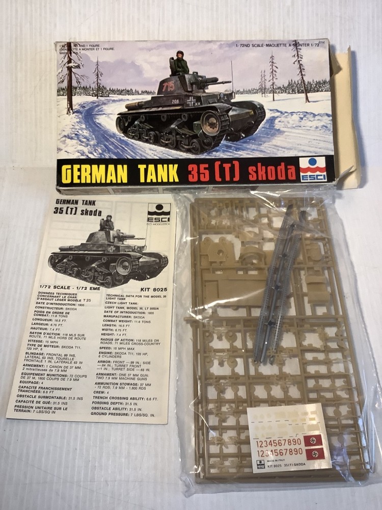 WWII German Tank 35 (T) Skoda 8025 ESCI 1/72 Plastic Model Kit New Open Box