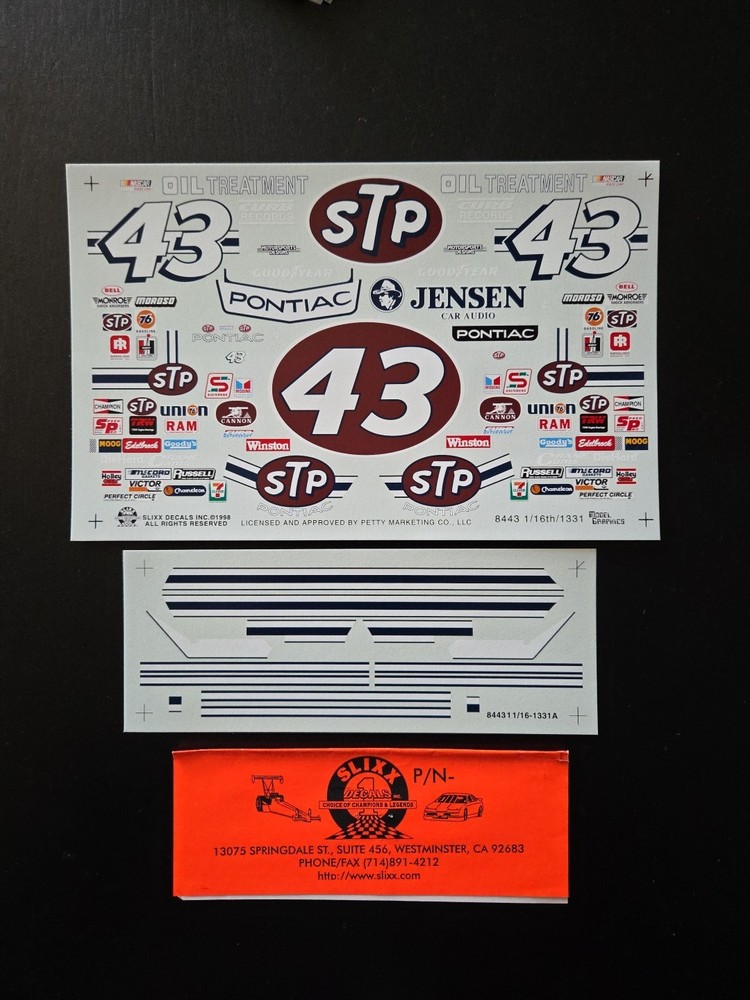 1984 Richard Petty #43 STP Pontiac Grand Prix Decals – 1:16 Car Waterslide Decal
