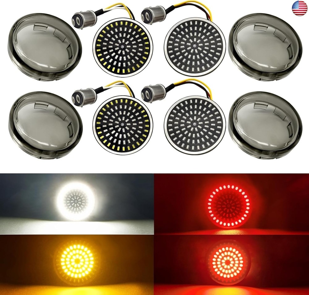 1157 LED Turn Signals 2″ Front Rear Bulbs 81 LED Lights Smoke Lens Covers Kit