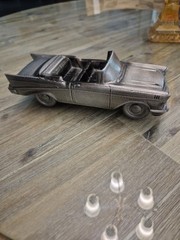 1957 Chevy Convertible Promo Metal Model Car Bank by Banthrico Autobank Silver