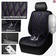 CAR PASS Piping Luxury Faux Leather Two Front Car Seat Covers, Waterproof Anti