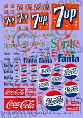 Multi-Scale Vintage Soft Drink Logos Decal (7UP, Sprite, Fanta, Pepsi, Coca-Cola
